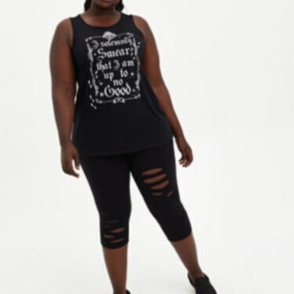 Pedal Pusher Premium Legging Asymmetrical Destruction - Black